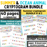 SUMMER & OCEAN ANIMAL THEMED OT CRYPTOGRAM WORKSHEET BUNDL