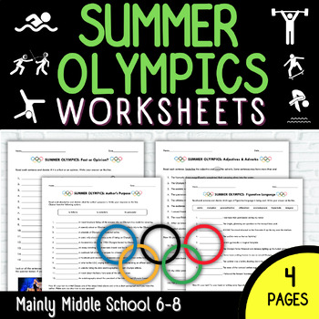 Preview of SUMMER OLYMPICS ELA Worksheet Set (4 worksheets)