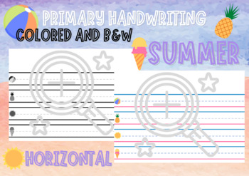 Preview of SUMMER Primary Handwriting Horizontal Pages for Writing Prompts (Colored / B&W)