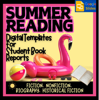 Preview of SUMMER READING BOOK PROJECT TEMPLATE bundle, 4 genres, editable, Google Slides