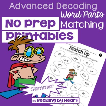 Preview of SUMMER READING Decoding Multisyllabic Words MATCHING WORD PARTS PRINTABLES