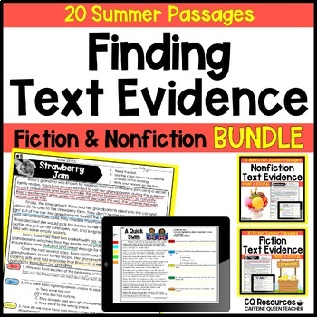 Preview of Finding Text Evidence Reading Comprehension Test Prep Passages Summer Themes