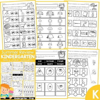 summer review kindergarten math literacy worksheets