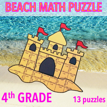 Preview of SUMMER SCHOOL ACTIVITIES 4TH GRADE MATH CENTERS - BEACH MATH - SANDCASTLE