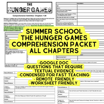 Preview of SUMMER SCHOOL: The Hunger Games ALL CHAPTERS: Comprehension Packet