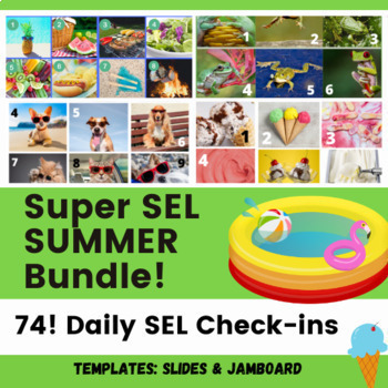 Preview of SUMMER SEL Daily Check-in Bundle! 74 Mood Meters/ Exit Tickets/ journal promptss