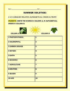 summer solstice a balanced literacy activity alphabetical order