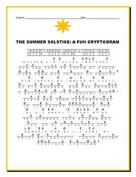 Preview of SUMMER SOLSTICE: A  FUN  &  CHALLENGING CRYPTOGRAM W/ ANSWER KEY