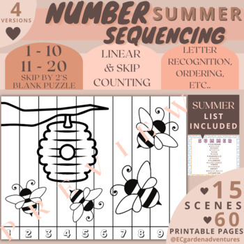 Preview of SUMMER Sequencing Puzzles | Number Sense | 1-10 | 11-20 | Skip Counting | Custom