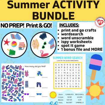 Preview of SUMMER ACTIVITY BUNDLE + BONUS FILE: crafts, ispy and spot the match games