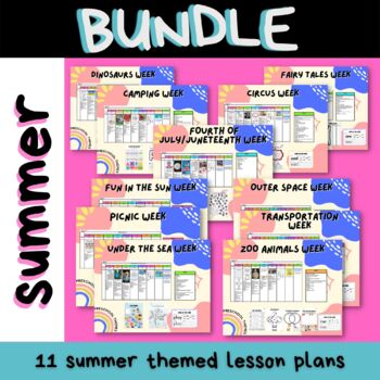 Preview of SUMMER TIME THEMES Printable Preschool Lesson Plan (June- Aug)