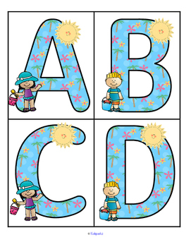 Preview of SUMMER Theme Large Letters Flashcards Full Alphabet FREE