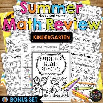 Preview of SUMMER Themed Math Kindergarten No Prep Review | End of the Year | Worksheets