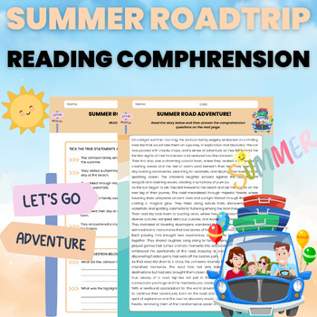 Preview of SUMMER VACATION Reading Comprehension ROADTRIP ADVENTURE Story Activity