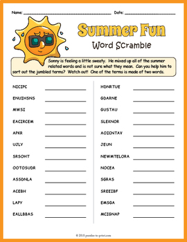 Preview of SUMMER VACATION Word Scramble Puzzle Worksheet Activity