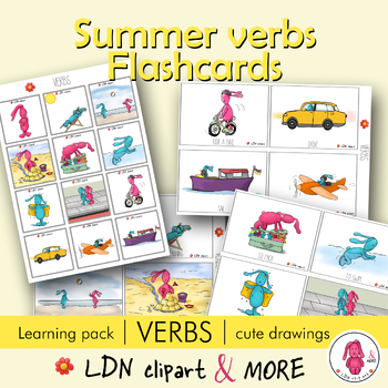 Preview of SUMMER VERB Flash cards to learn basic words. Easy prep! Print, learn & play