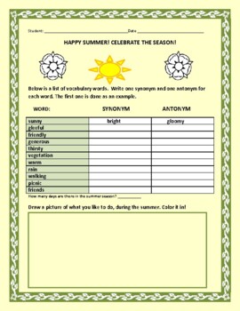 Preview of SUMMER VOCABULARY: FUN WITH DISTANCE LEARNING/ ART PORTION