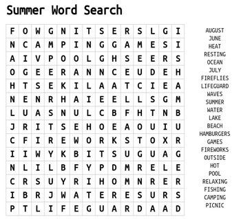 Preview of SUMMER WORD SEARCH