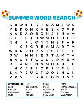 SUMMER WORD SEARCHES, 5 PAGES, SUMMER ACTIVITIES, END OF THE YEAR ...