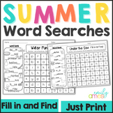 SUMMER Word Search Puzzles (End of the year) Fill in and Find