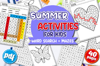 Preview of End Of The Year Activities, Summer Word Search, Vocabulary Puzzles Maze for kids