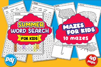 Preview of SUMMER Word Search | Maze Puzzle Activity Book for Kids | Summer Vocabulary