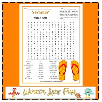 Preview of SUMMER Word Search Puzzle Handout Fun Activity