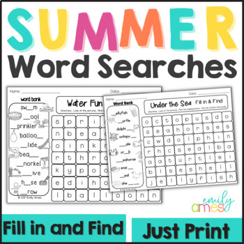 Preview of Summer Word Search Puzzles for End of the Year activities Fill in & Find Phonics