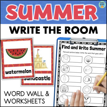 Preview of SUMMER Write the Room Vocabulary Word Wall Cards Reading Activities Word Search