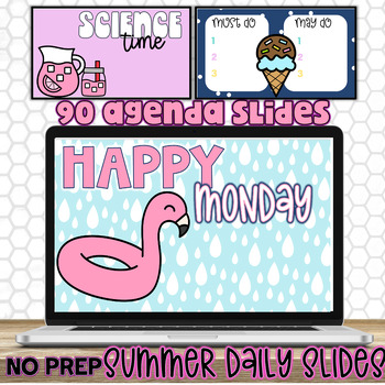 Preview of SUMMER daily agenda Digital Google Slides- Pool-Vacation~Flamingos~mermaid EOY