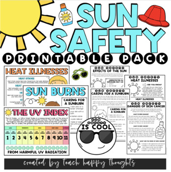 Preview of SUN SAFETY Pack Worksheets Projects Minds On Posters | Health Burn Skin UV Rays