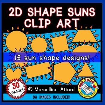 Preview of SUN SHAPES CLIP ART SUMMER 2D SHAPE CLIPART COMMERCIAL USE TEACHERS PAY TEACHERS