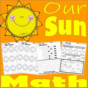 Preview of SUN Summer Theme Math Adding Subtracting Counting NO PREP Worksheets