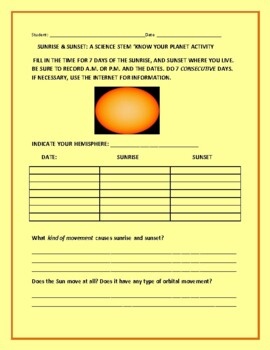 Preview of SUNRISE & SUNSET ACTIVITY: A KNOW YOUR PLANET ACTIVITY GRS. 4-8