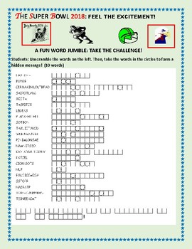 Preview of SUPER BOWL 2018: WORD JUMBLE: TAKE THE CHALLENGE! FEEL THE EXCITEMENT!