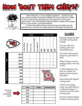Preview of SUPER BOWL 2024 Power Pack #3 - NFL Football (CHIEFS) Logic Puzzles w/ Coloring