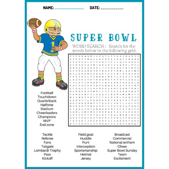 Super Bowl Champion Word Search - Printable Super Bowl Games, Super Bowl  Games for Kids
