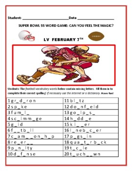 Preview of SUPER BOWL 55: A WORD GAME: CAN YOU FEEL THE MAGIC?  GRS. 3-7