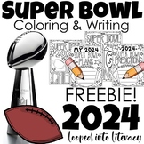 SUPER BOWL INSPIRED 2024 FREE FREEBIE WRITING COLORING NO PREP!