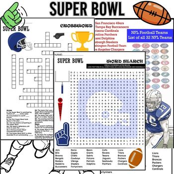 Preview of SUPER BOWL  Fun Worksheets ,Word Search ,Crosswords & Coloring Page...