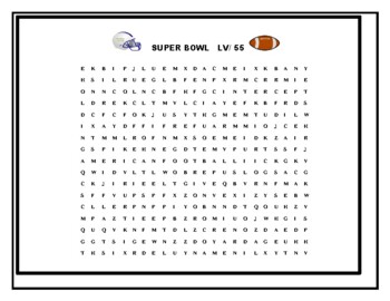 Preview of SUPER BOWL 55 WORD SEARCH WITH FREE POSTER! FEEL THE EXCITEMENT!