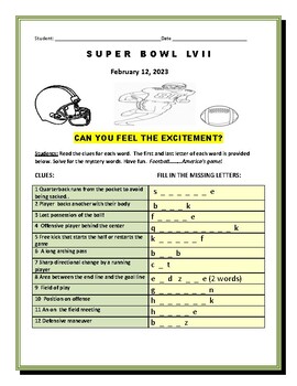 Preview of SUPER BOWL LVII: A VOCABULARY GAME: CAN YOU FEEL THE EXCITEMENT?