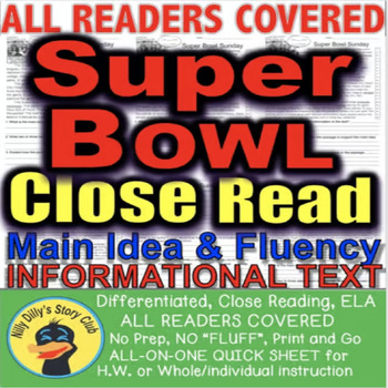 Preview of SUPER BOWL SUNDAY FACTS Differentiated Leveled Close Reading Informational Text