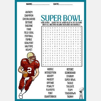 Super Bowl Word Search Football Puzzles Vocabulary Activity No Prep Fun  Friday - Classful