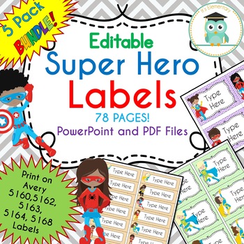 Preview of BUNDLE SUPER HERO Labels Classroom Notebook Folder Name Tags (Editable)