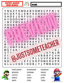 Preview of SUPER MARIO! Word Search Printable (DIFFICULTY=MEDIUM)!  PDF+EASEL!