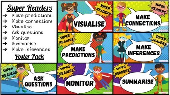 Preview of SUPER READERS Poster Pack - Super Six Comprehension Strategies