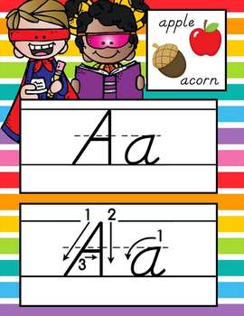 SUPER kids - Alphabet Cards, Handwriting, D'Nealian, ABC cards with pictures