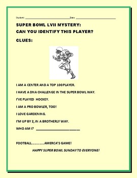 Preview of SUPERBOWL LVII: CAN YOU IDENTIFY THIS MYSTERY PLAYER? W/ANS. KEY
