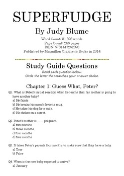 Preview of SUPERFUDGE by Judy Blume; Multiple-Choice Study Guide Quiz